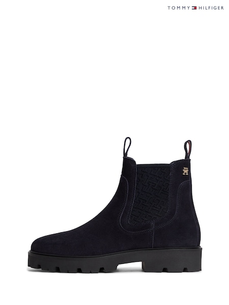 Blue - Tommy Hilfiger Suede Th Monogram Panel Chelsea Boots