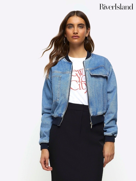 River Island Denim Cropped Bomber Jacket (643411) | €40