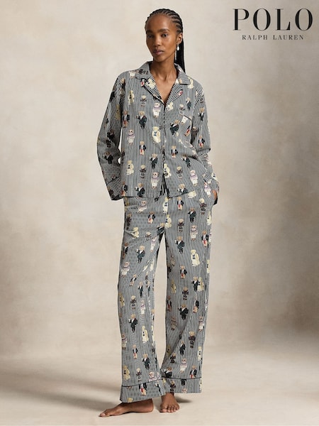 Black - Polo Ralph Lauren Bear Cotton Long Sleeve Pyjamas Set