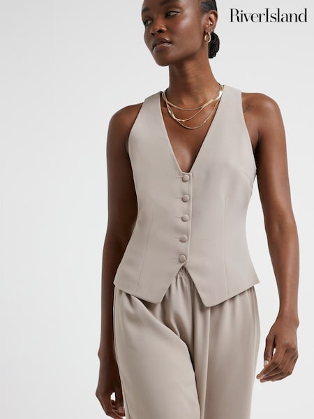 River Island Cream Button Front Waistcoat (643563) | €50