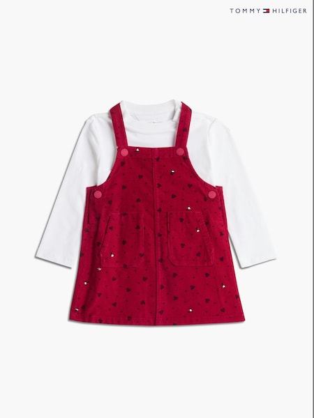 Red - Tommy Hilfiger Relaxed Heart Dungarees Dress Set