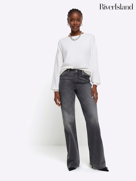 Negru - Blugi drepți cu talie înaltă și croi lejer River Island (643748) | 167 LEI