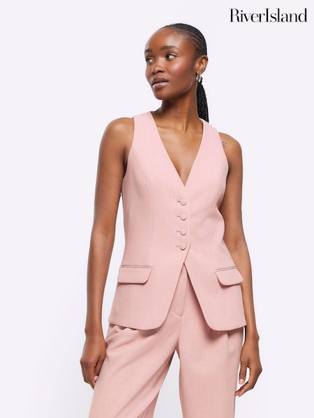 River Island Pink Button Front Longline Fitted Waistcoat (643842) | €27