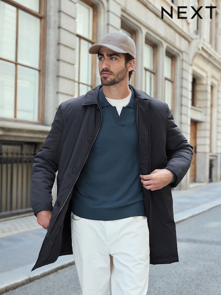 Navy Blue Shower Resistant Wadded Long Jacket (644091) | €83