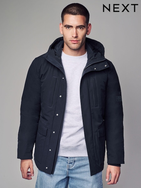 Navy Blue Borg Lined Shower Resistant Hooded Parka Jacket (644159) | €97