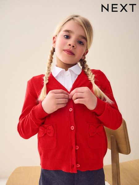 rdeča - Cotton Rich Bow Pocket School Cardigan (3-16yrs) (644160) | € 12 - € 19