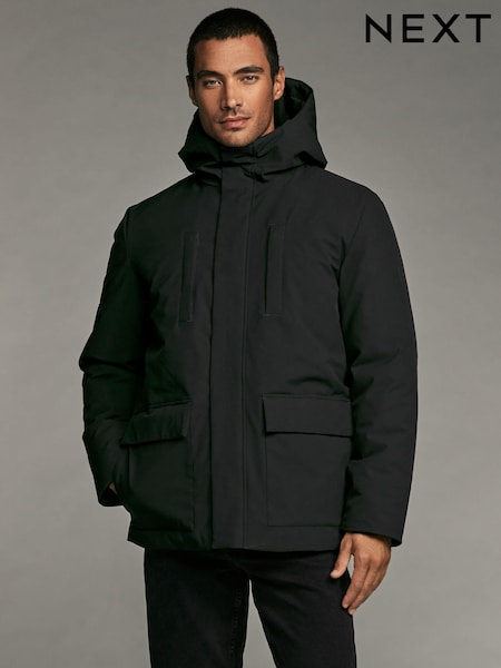 Black Borg Lined Shower Resistant Hooded Parka Jacket (644224) | R$ 815