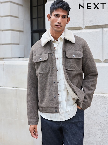 חום - Borg Collared Trucker Jacket (644235) | ‏241‏₪