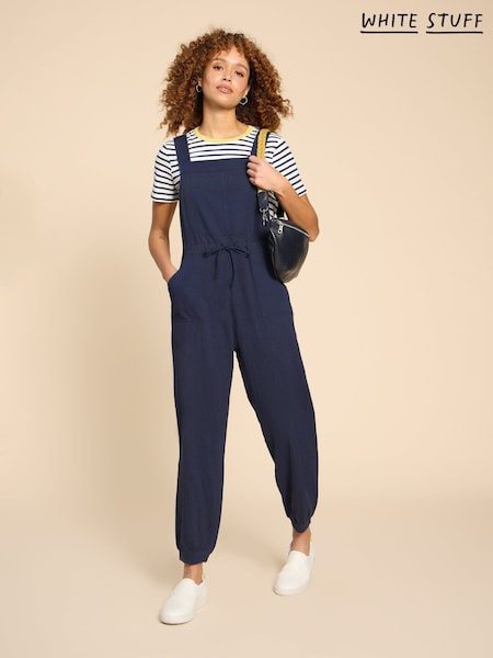 White Stuff Navy Blue 100% Cotton Jersey Daphne Dungarees (644498) | 318 QAR