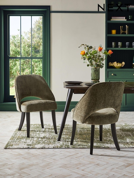 Set of 2 Plush Chenille Moss Green Remi Black Leg Dining Chairs (644537) | €405