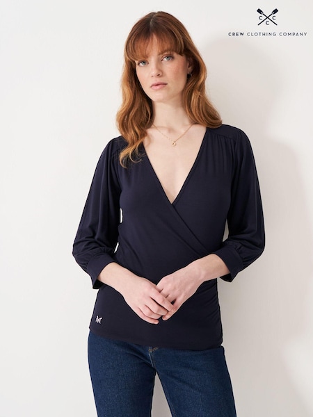 Crew Clothing Company Dark Blue 3/4 Sleeve Wrap Top (644660) | 96 QAR