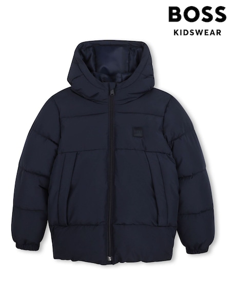 Blue - Boss Hooded Puffer Jacket