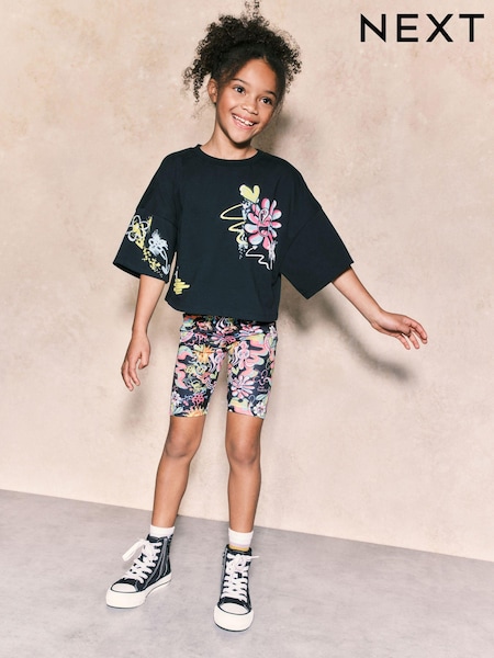 Black Graffiti T-Shirt And Cycling Shorts Set (3-16yrs) (644945) | €8 - €12