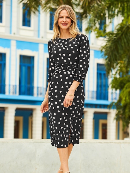 Sosandar Black Printed Ruched Waist Pencil Dress (645076) | €49.50