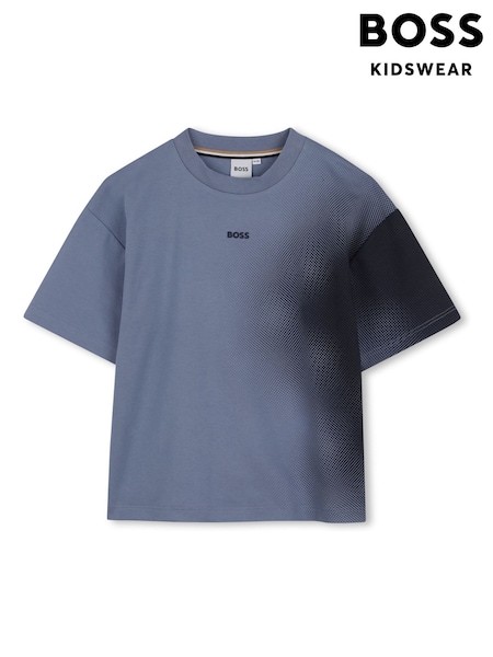 Albastru - Boss Short-sleeved Interlock T-shirt With Gradient Effect
