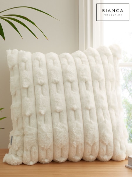 Cream Soft and Cosy Carved Faux Fur Cushion (645189) | €26