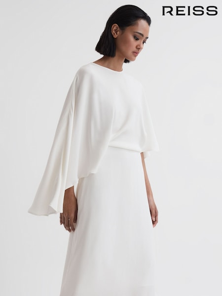 Reiss Ivory Naomi Cape Sleeve Asymmetric Maxi Dress (645198) | 2,190 QAR