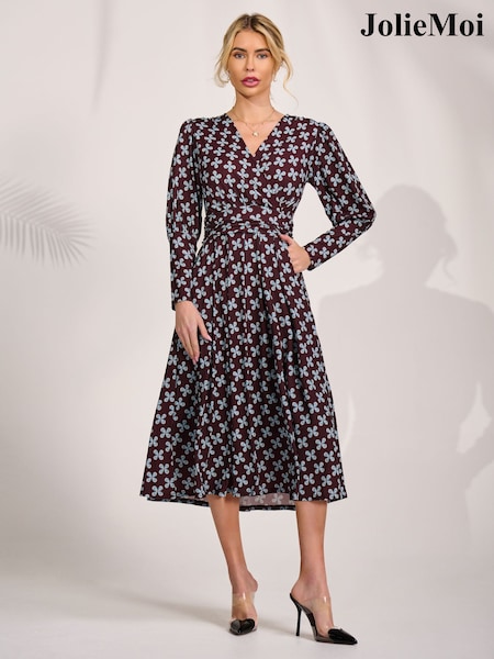 Brown - Jolie Moi Long Sleeve Jersey Midi Dress
