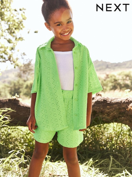 Lime Green Oversized Textured Shirt And Shorts Set (3-16yrs) (3-16yrs) (645349) | €12 - €16