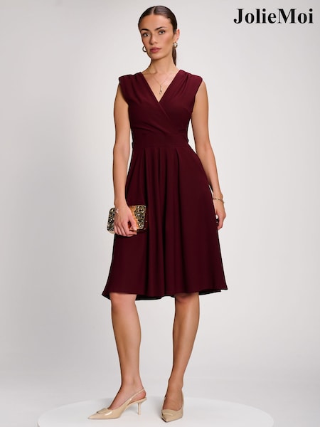 Vermelho Borgonha - Jolie Moi liso sem mangas Midi Dress