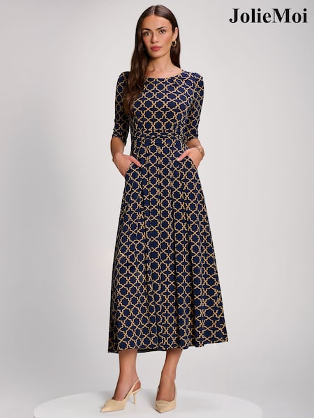 Azul - Jolie Moi 3/4 Sleeve Printed Jersey vestido maxi