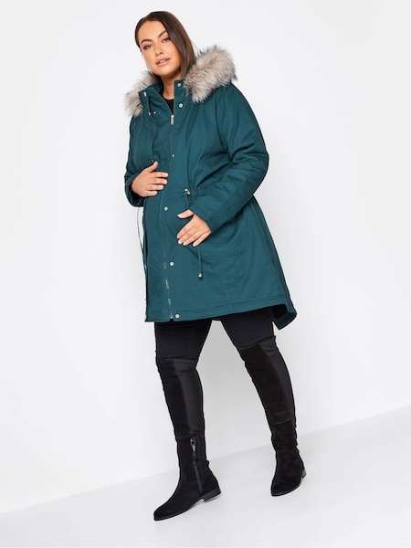 Yours Curve Blue Maternity Faux Fur Trim Parka (645429) | €46