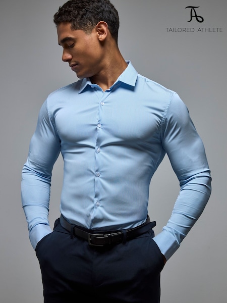 Blue - Regular Tailored Athlete Muscle Fit Performance Business Shirt
