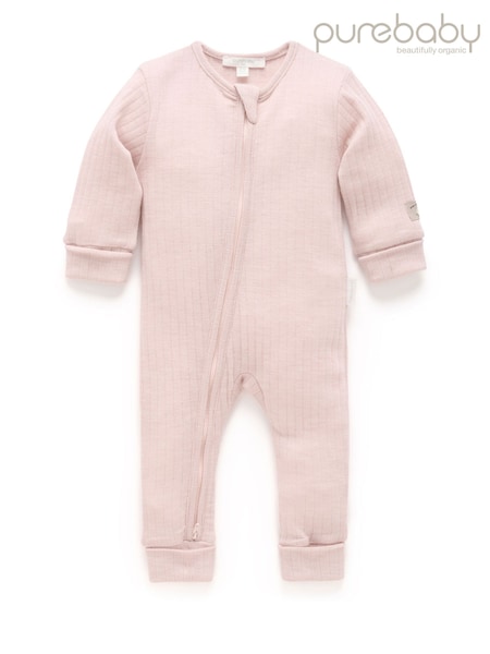 Rozā - Purebaby Merino adīts Naktstērps bez pēdu rāvējslēdzēja
