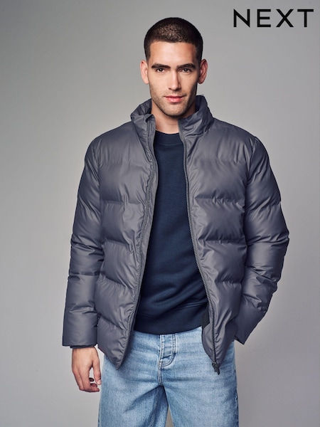 Slate Grey Shower Resistant Rubberised Funnel Puffer Coat (646161) | €28