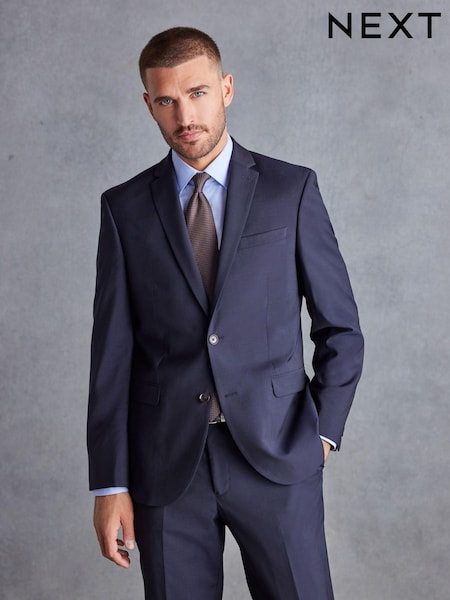 Navy Blue Regular Fit Signature Tollegno Italian Wool Suit Jacket (646258) | AED113