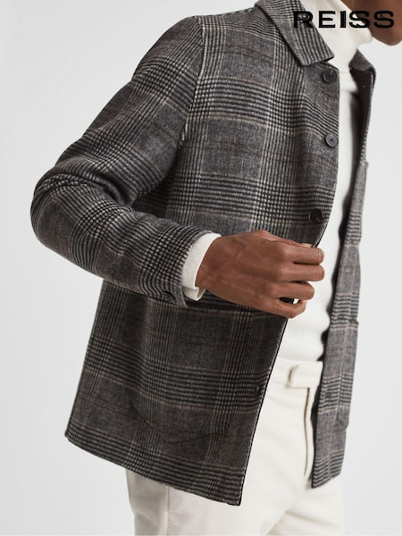 Reiss Charcoal Covert Wool Blend Check Overshirt (646428) | €374