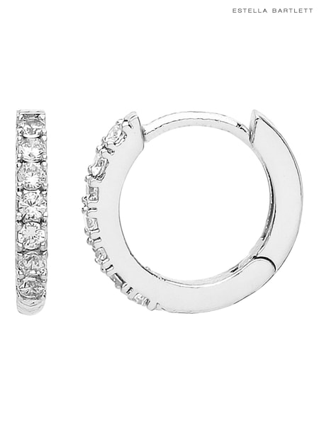 Estella Bartlett Silver Pave Set Hoop Earrings with White CZ (647095) | €17