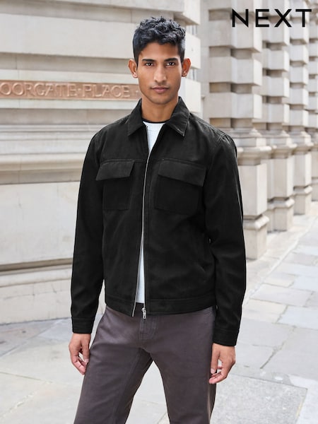 Black Faux Suede Collared Shacket (647158) | R$ 525