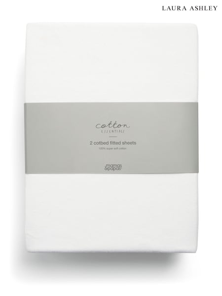 Mamas & Papas 2 Pack White 100% Cotton Cotbed Fitted Sheets (647358) | €33