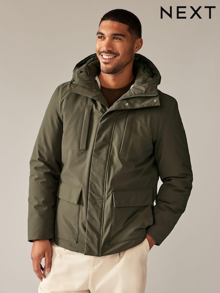 Оливково-зеленые - Borg Lined Shower Resistant Hooded Parka Jacket (647360) | €45