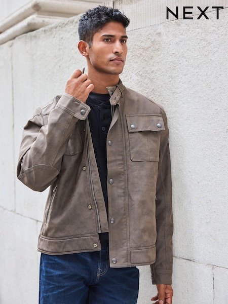 חום - Faux Leather Biker Jacket (647409) | ‏258‏₪