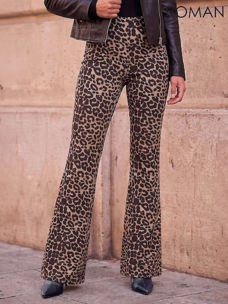 Neutralna boja - Roman Pantalone Životinjski print Flare Elastično