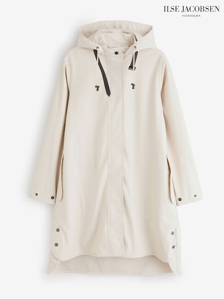 Weiß - Ilse Jacobsen A-line Waterproof Pu Raincoat With Welded Seams, Detachable Hood, Storm Placket, And 5,000 Mm Rating