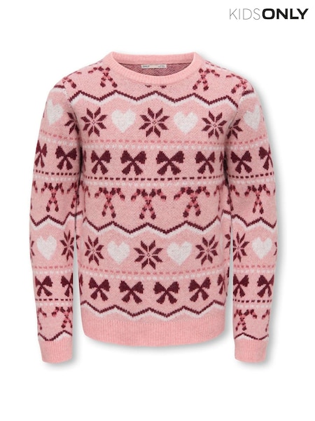 Pink - Only Kids Fair Isle Pattern Knit Jumper