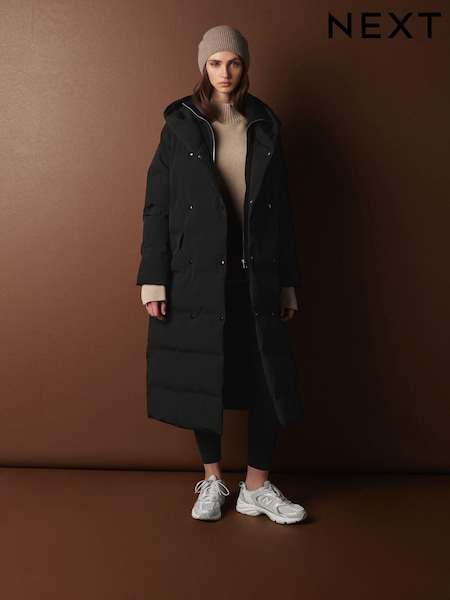 Black Longline Shower Resistant Padded Hooded Coat (648118) | €85