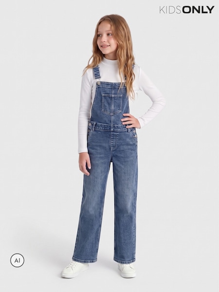 أزرق - Only Kids Classic Denim Bib Overalls Full-length Straight-leg Dungarees
