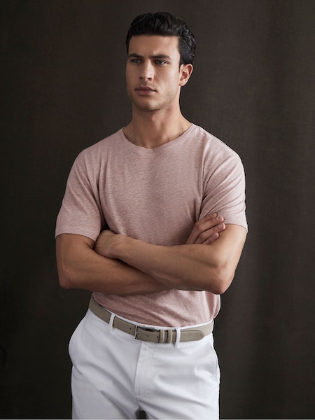 Reiss Dusty Pink Venice Linen Crew Neck T-Shirt (648331) | €55