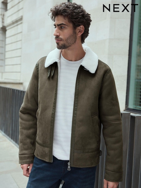 צבע בז' כהה - Faux Shearling Jacket (648515) | ‏293‏₪
