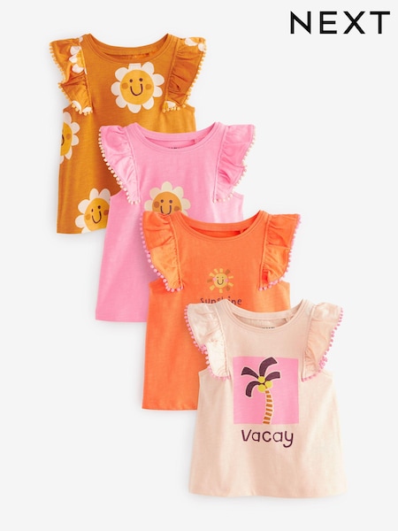 Pink Holiday Palm Tree 100% Cotton Vests 4 Pack (3mths-7yrs) (648639) | €10 - €12