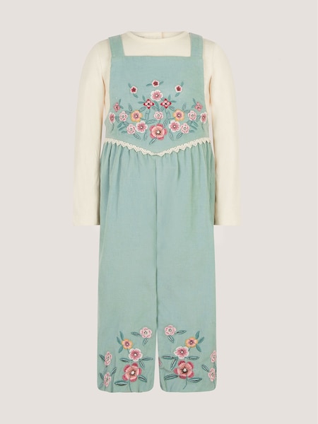 সবুজ - Monsoon Baby Top & Embroidered Corduroy Dungarees Set