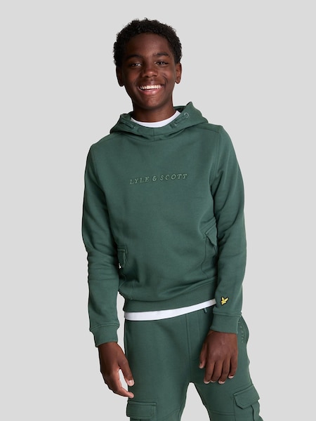 Lyle & Scott Green Boys Logo Tape 100% Cotton Hoodie (648940) | AED189