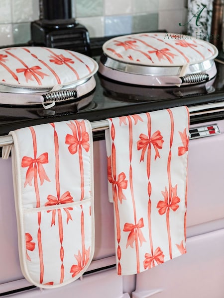 Avalon Home Red Ribbons Tea Towel