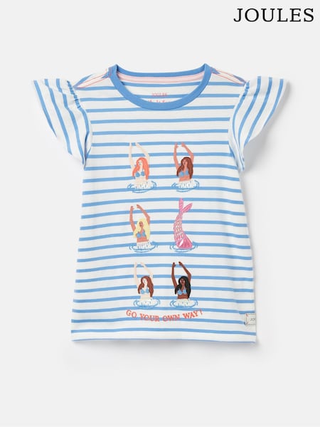 Joules Girls' Flutter Astra Blue Short Sleeve Artwork T-Shirt (649170) | €13 - €16.50