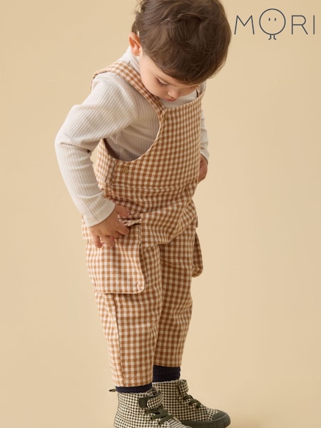 Brown - Mori Checked Dungarees