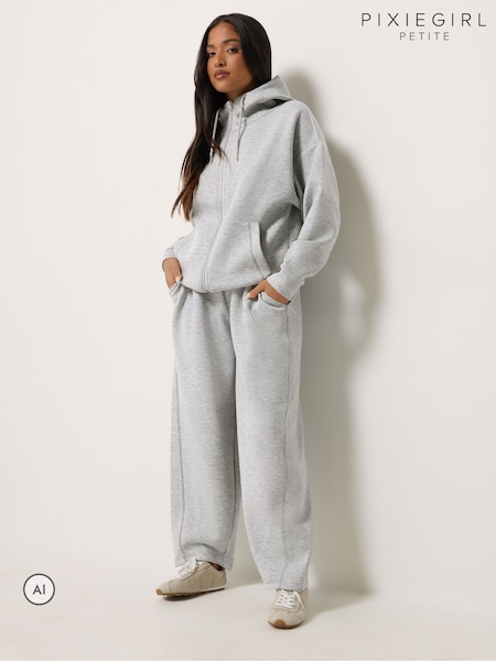 Light Grey - Pixiegirl Petite Funnel Neck Hoodie & Joggers Set